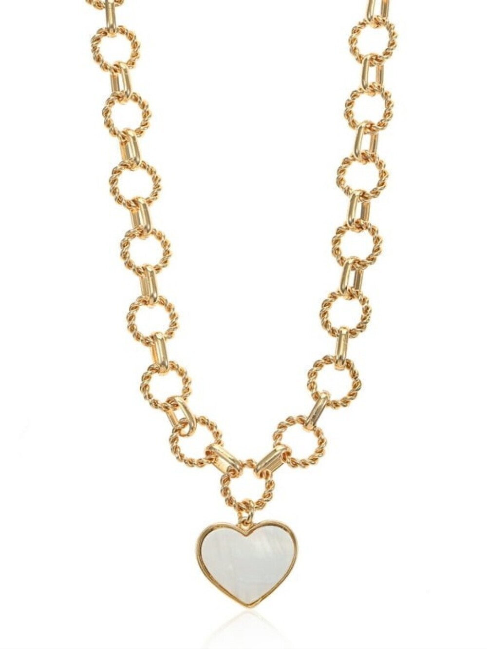 Gold Tone Mother of Pearl Heart Statement Necklace